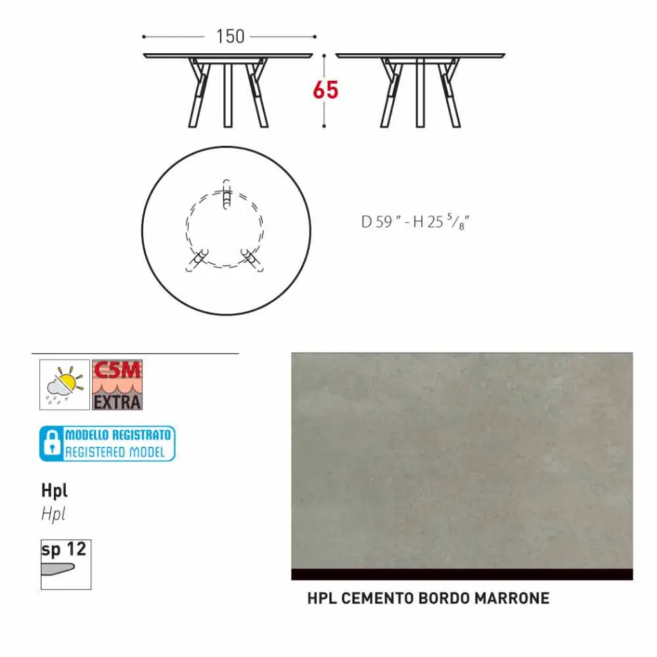 Varaschin Link mesa redonda ao ar livre com pés de teca, H 65cm Viadurini