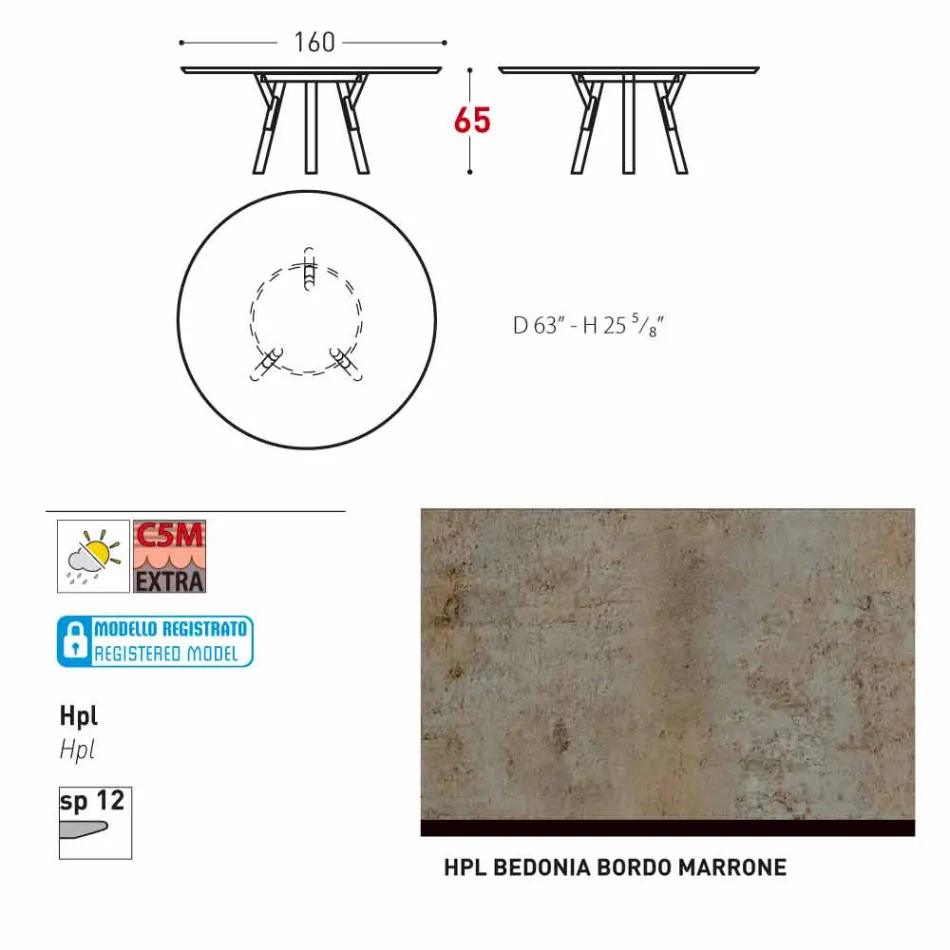 Varaschin Link mesa redonda ao ar livre com pés de teca, H 65cm Viadurini