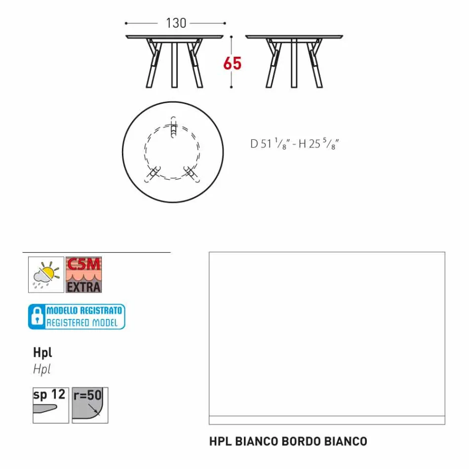 Varaschin Link mesa redonda ao ar livre com pés de teca, H 65cm Viadurini