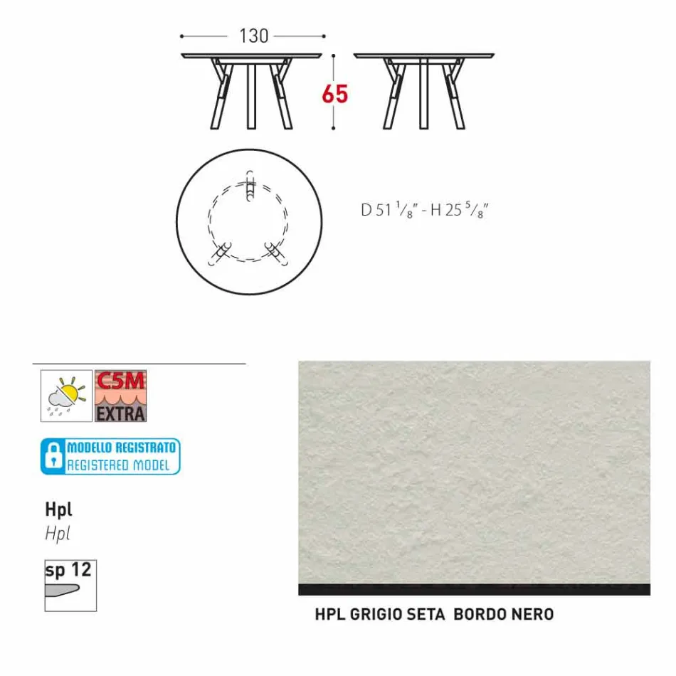 Varaschin Link mesa redonda ao ar livre com pés de teca, H 65cm Viadurini