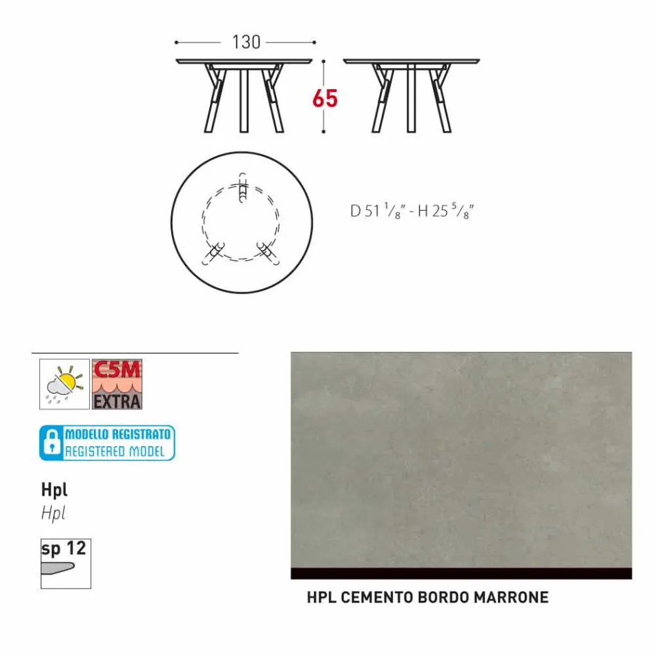 Varaschin Link mesa redonda ao ar livre com pés de teca, H 65cm Viadurini