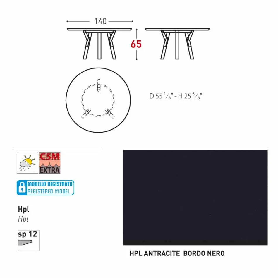 Varaschin Link mesa redonda ao ar livre com pés de teca, H 65cm Viadurini