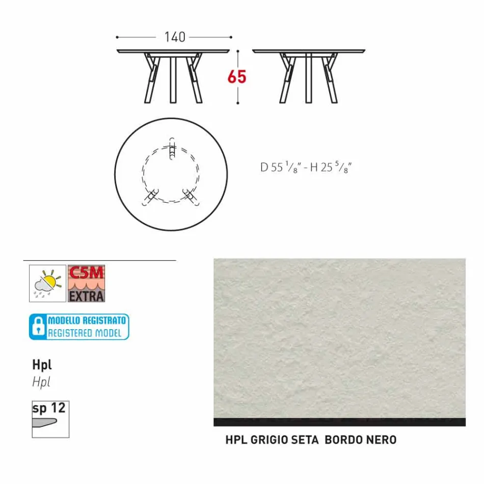 Varaschin Link mesa redonda ao ar livre com pés de teca, H 65cm Viadurini