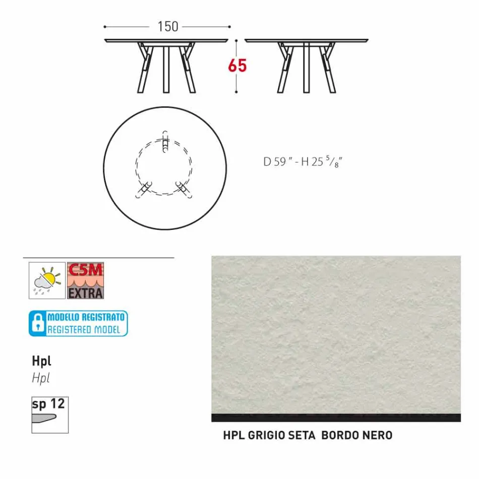 Varaschin Link mesa redonda ao ar livre com pés de teca, H 65cm Viadurini