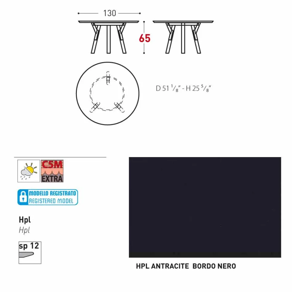 Varaschin Link mesa redonda / design de interiores, H 65 cm Viadurini