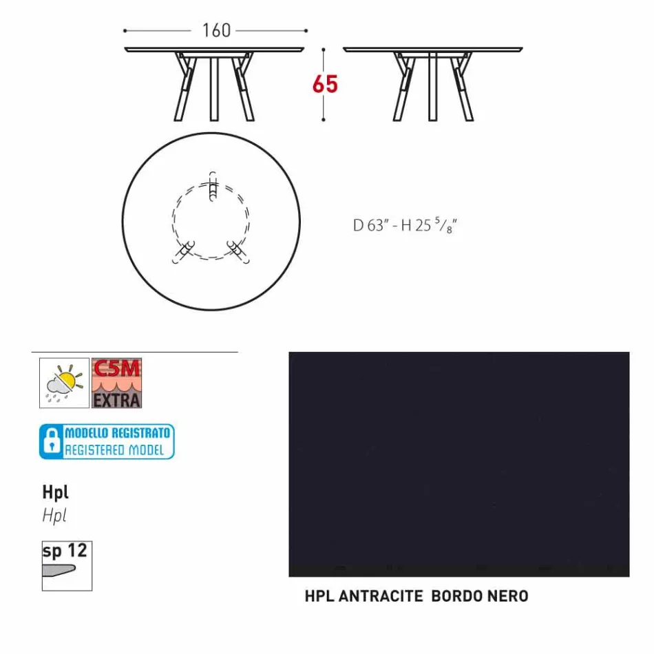 Varaschin Link mesa redonda / design de interiores, H 65 cm Viadurini