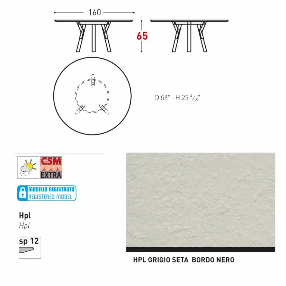 Varaschin Link mesa redonda / design de interiores, H 65 cm Viadurini