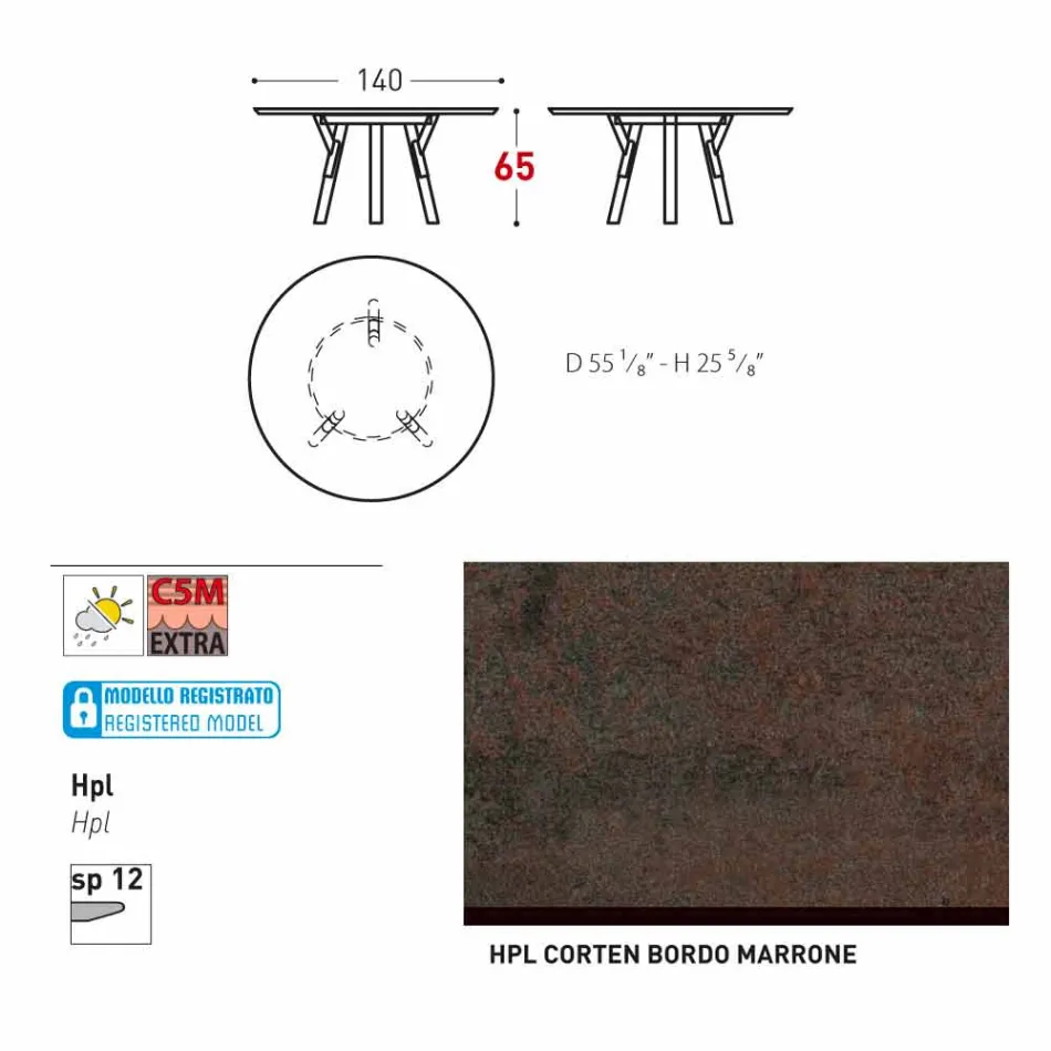 Varaschin Link mesa redonda / design de interiores, H 65 cm Viadurini