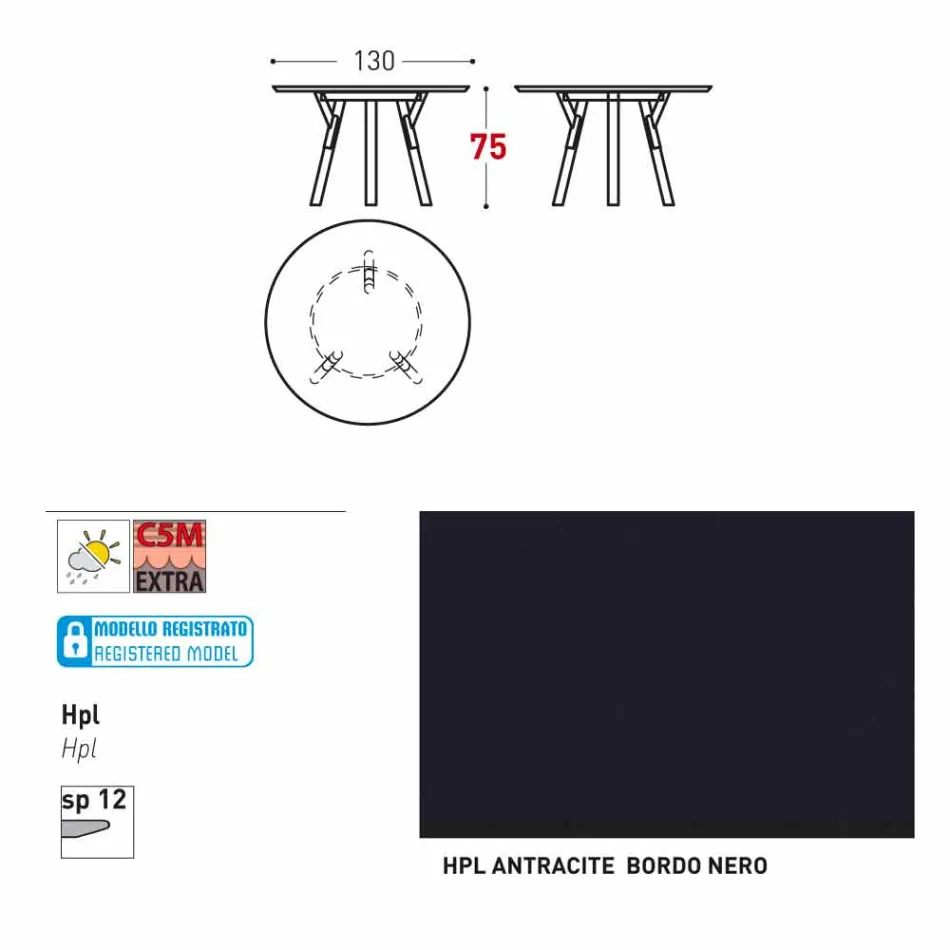 Varaschin Link mesa de jardim redonda com pés de teca, H 75cm Viadurini