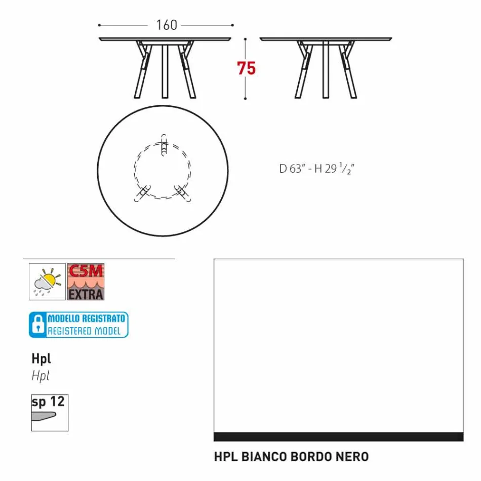 Varaschin Link mesa de jardim redonda com pés de teca, H 75cm Viadurini