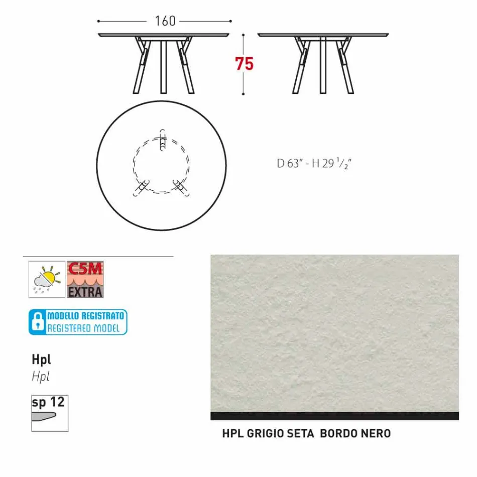 Varaschin Link mesa de jardim redonda com pés de teca, H 75cm Viadurini
