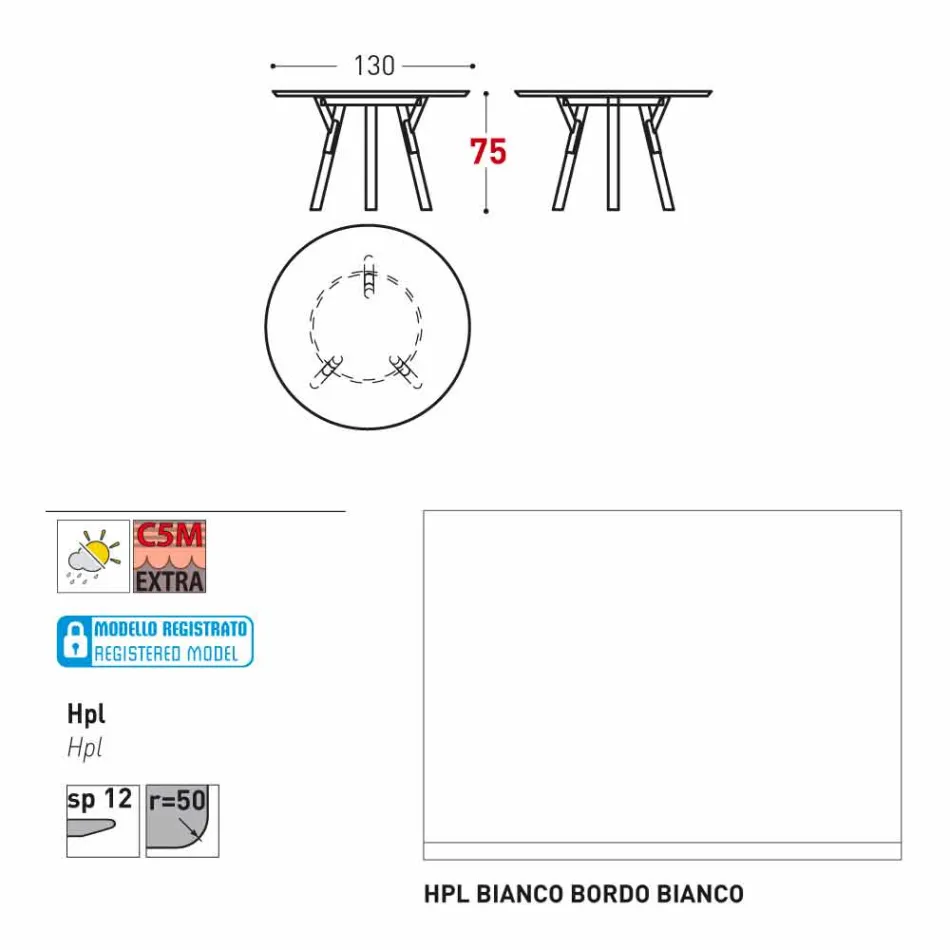 Varaschin Link mesa de jardim redonda com pés de teca, H 75cm Viadurini