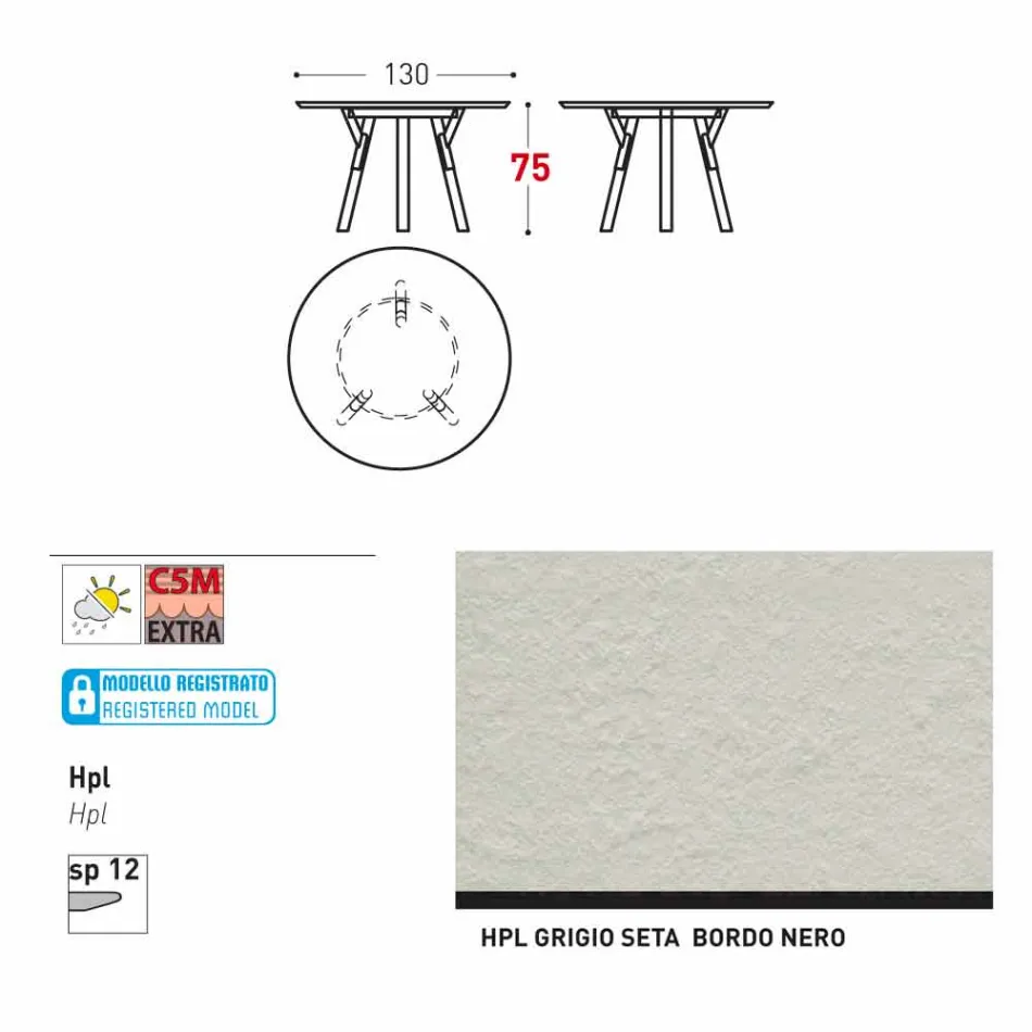 Varaschin Link mesa de jardim redonda com pés de teca, H 75cm Viadurini