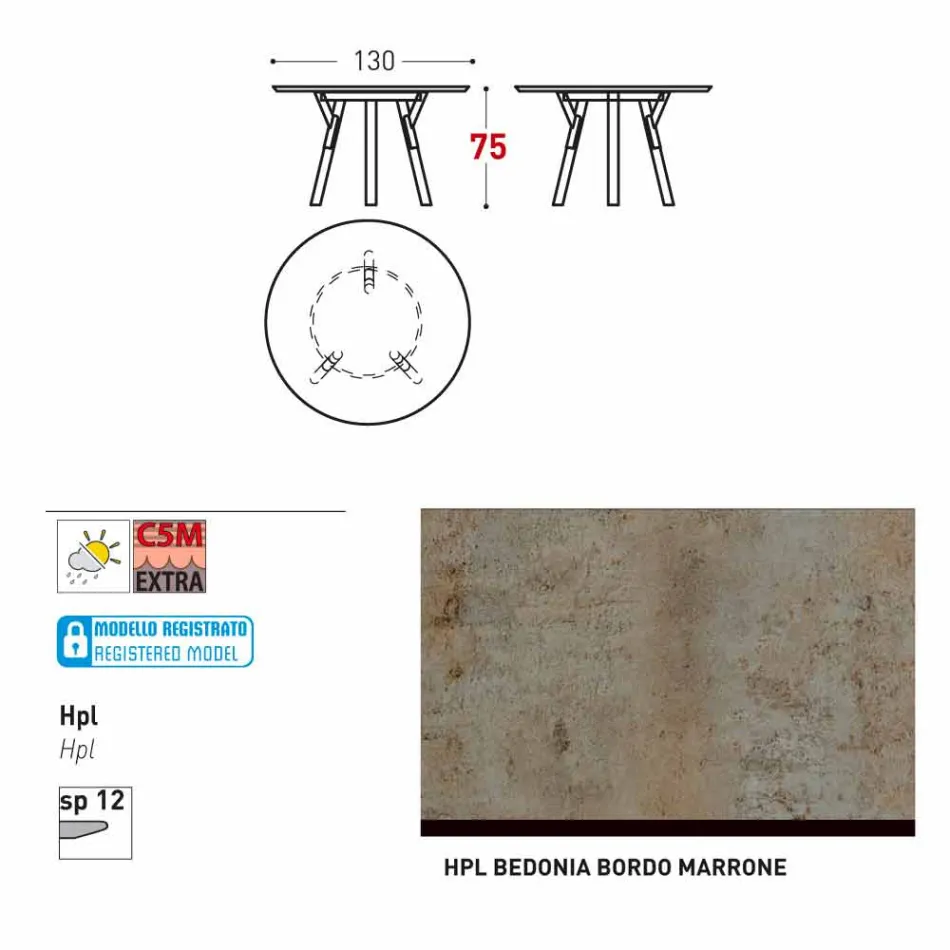 Varaschin Link mesa de jardim redonda com pés de teca, H 75cm Viadurini