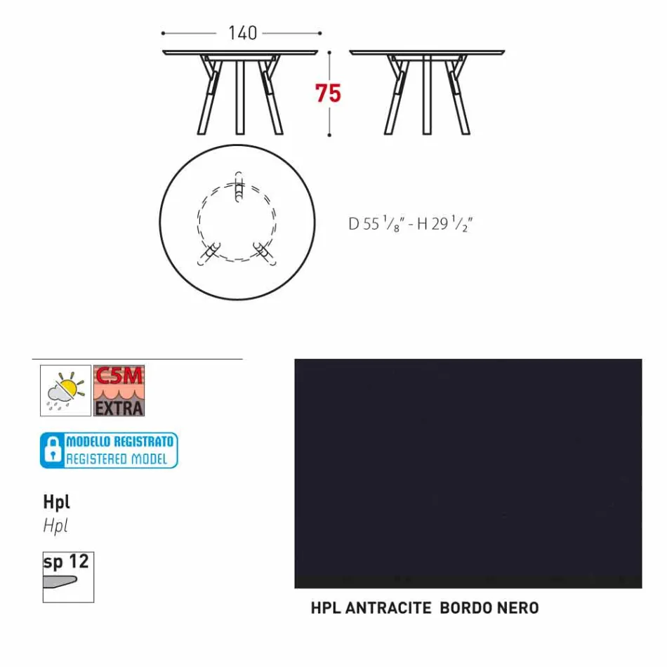 Varaschin Link mesa de jardim redonda com pés de teca, H 75cm Viadurini