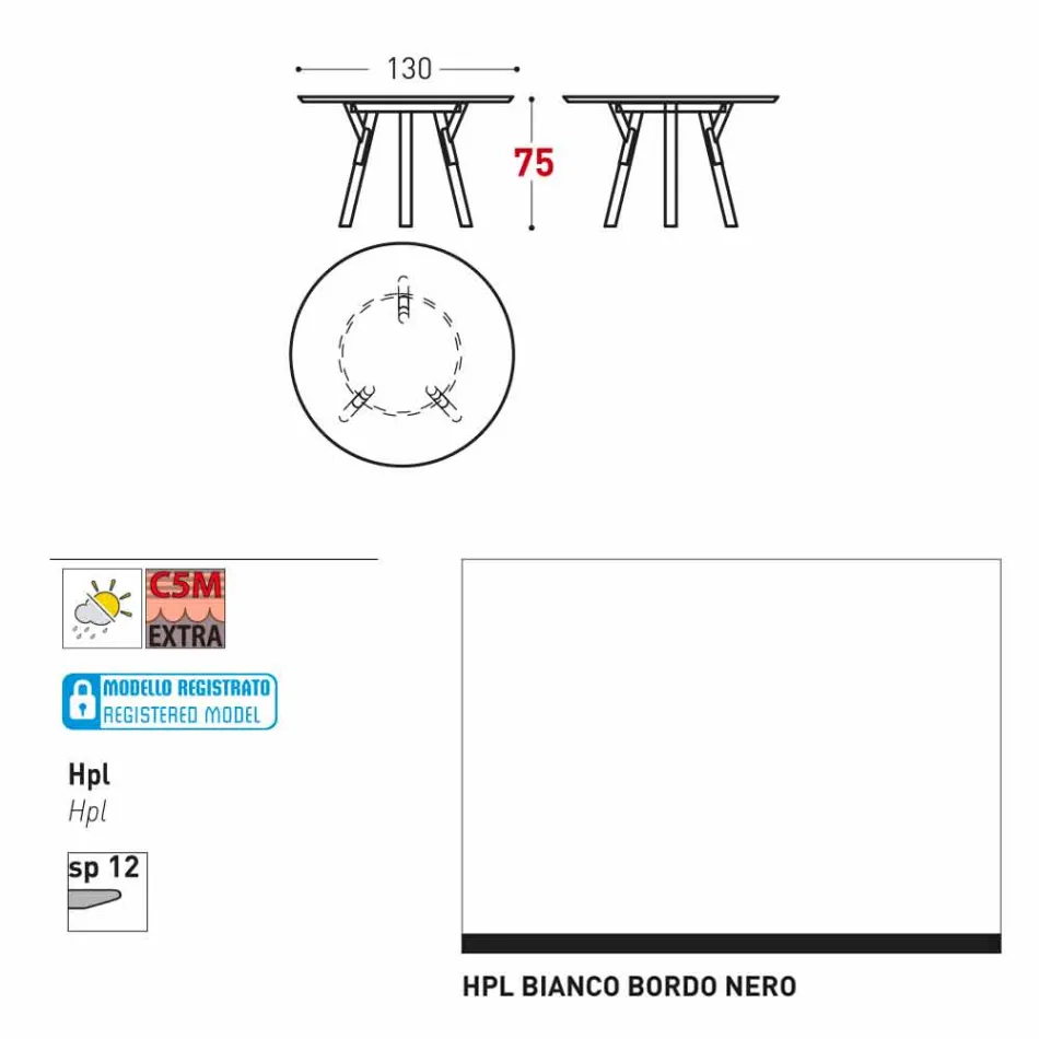 Varaschin Link mesa de jardim redonda com pés de teca, H 75cm Viadurini