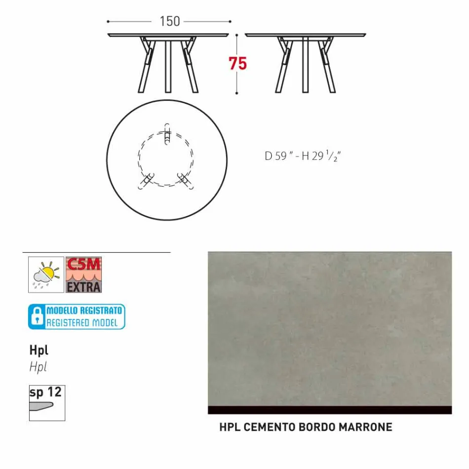 Varaschin Link mesa de jardim redonda contemporânea, H 75 cm Viadurini