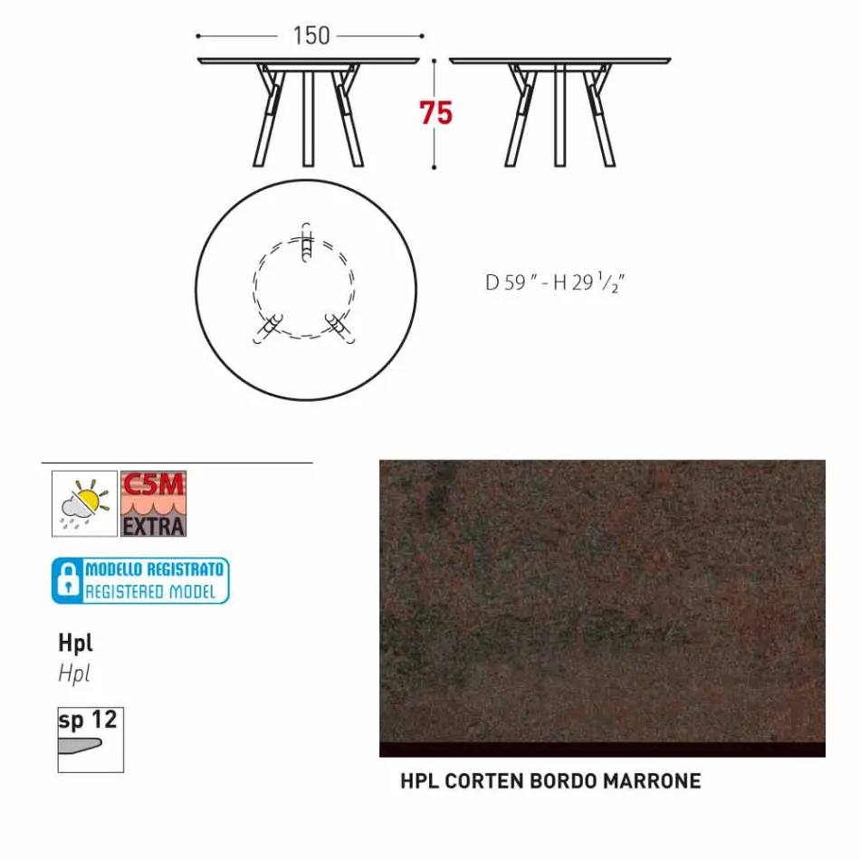 Varaschin Link mesa de jardim redonda contemporânea, H 75 cm Viadurini