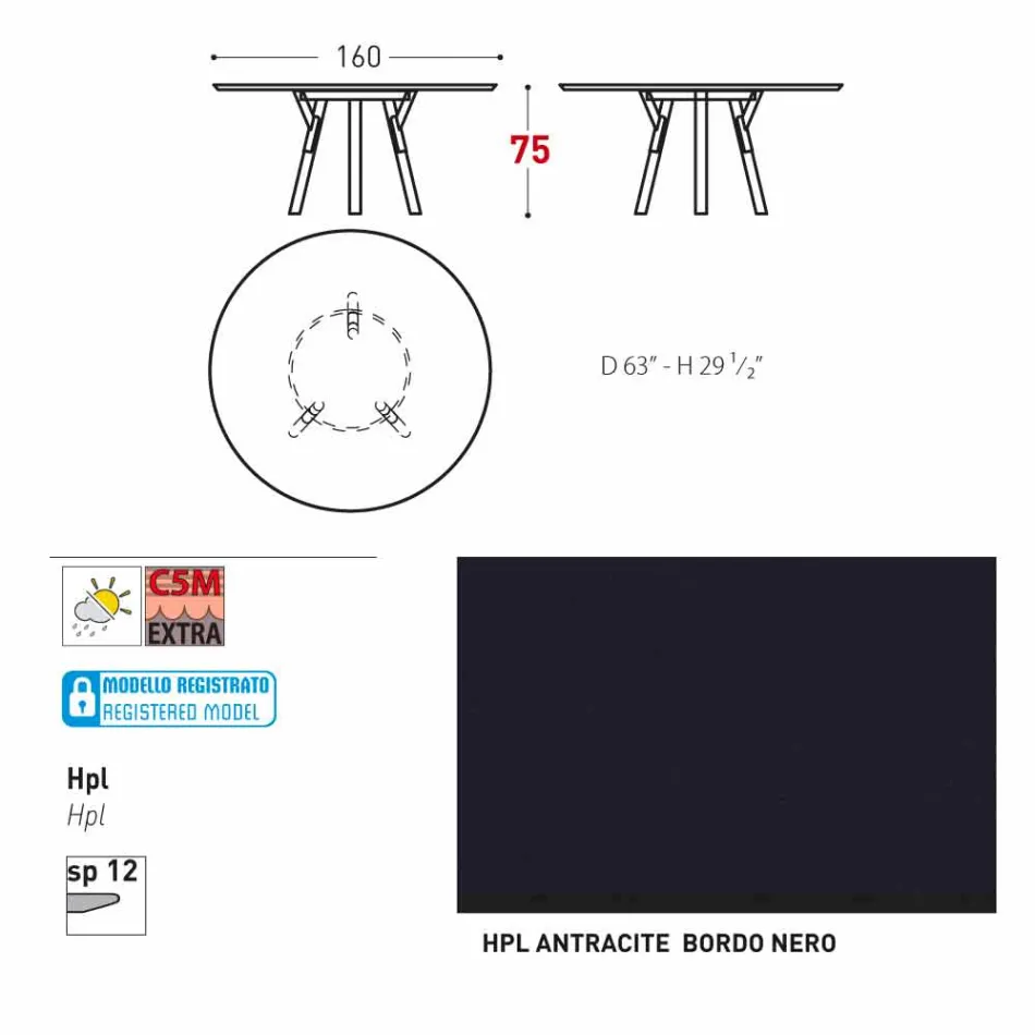 Varaschin Link mesa de jardim redonda contemporânea, H 75 cm Viadurini