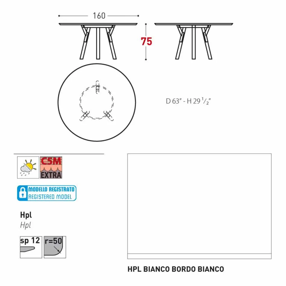 Varaschin Link mesa de jardim redonda contemporânea, H 75 cm Viadurini