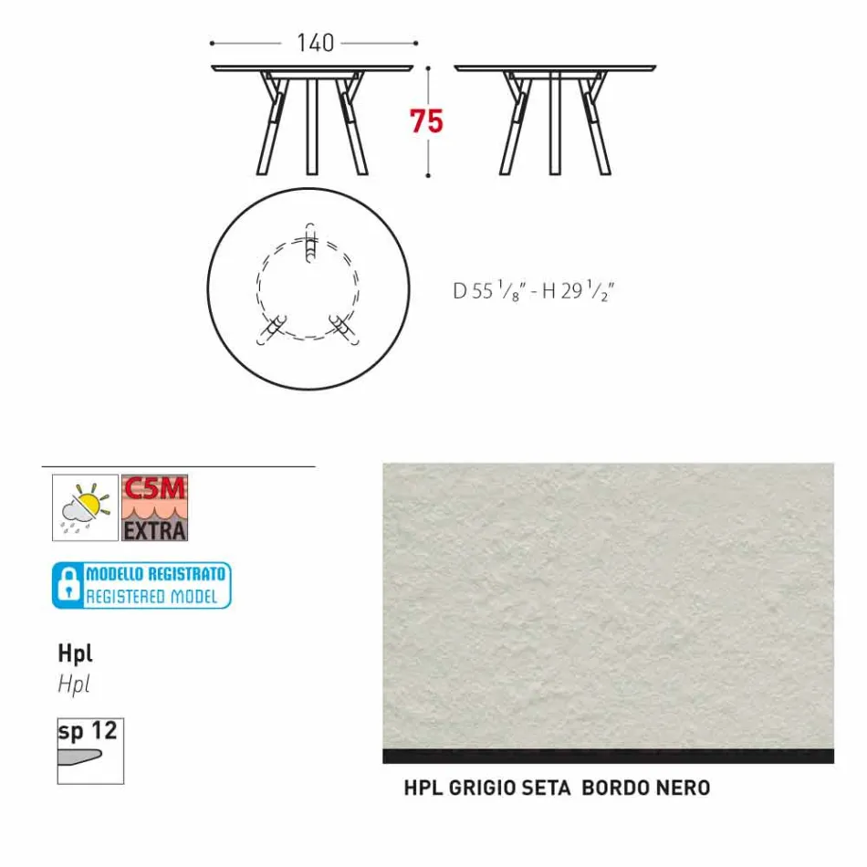 Varaschin Link mesa de jardim redonda contemporânea, H 75 cm Viadurini
