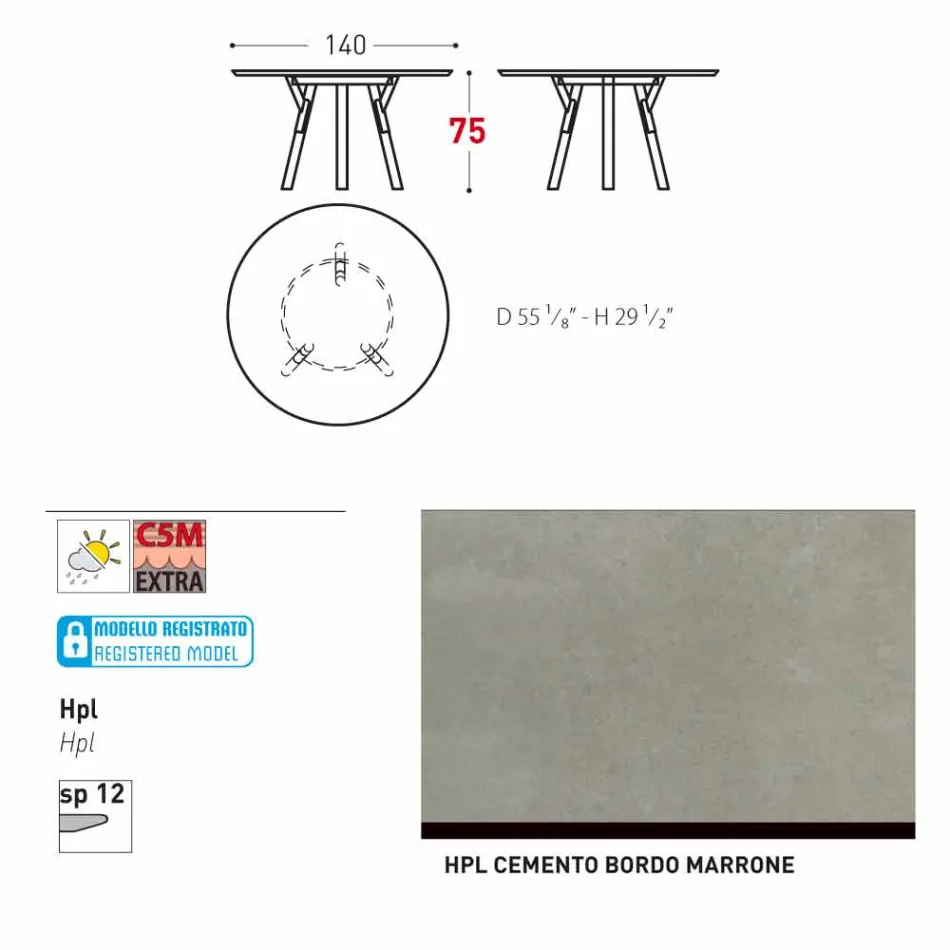 Varaschin Link mesa de jardim redonda contemporânea, H 75 cm Viadurini