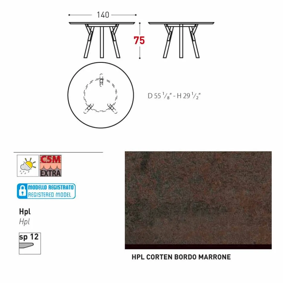 Varaschin Link mesa de jardim redonda contemporânea, H 75 cm Viadurini