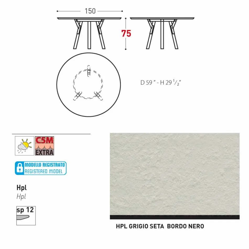 Varaschin Link mesa de jardim redonda contemporânea, H 75 cm Viadurini