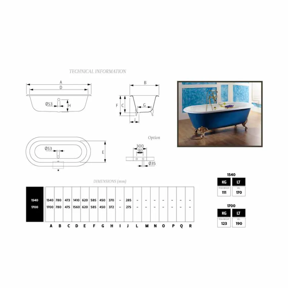 Banheira de ferro fundido autônomo pintado com pés de Diane Viadurini