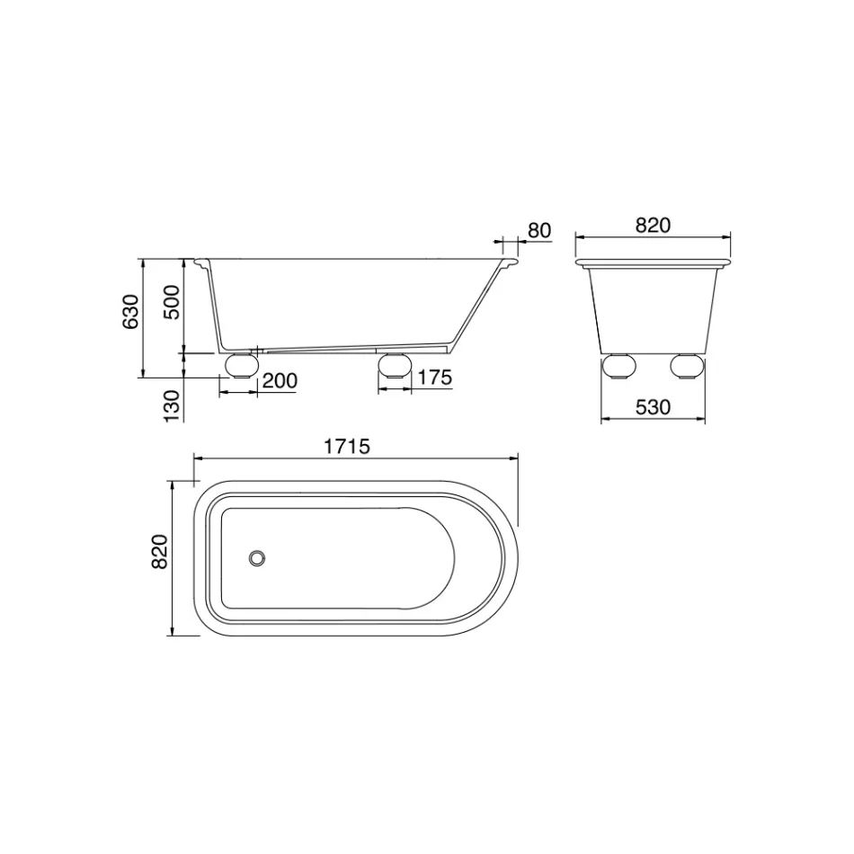 Banheira de superfície sólida branca fosca com pés - graus Viadurini