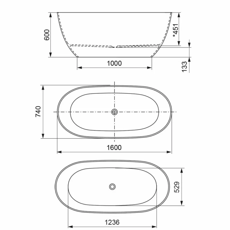 Banheira de pé livre, fabricada na Itália, em Solid Surface - Flow Viadurini