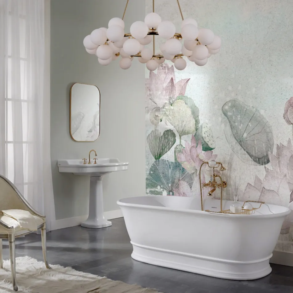 Banheira de superfície sólida com estouro integrado fabricada na Itália - Aurelio Viadurini