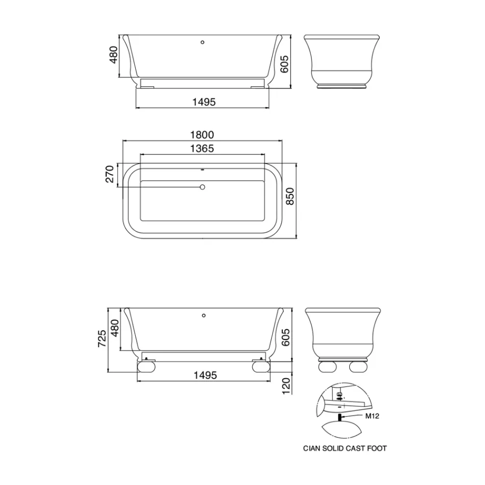 Banheira retangular de superfície sólida com cantos macios fabricada na Itália - Fulvio Viadurini