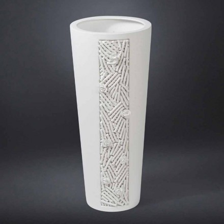 Vaso Alto Interior em Cerâmica Branca com Decoração Made in Italy - Calisto Viadurini