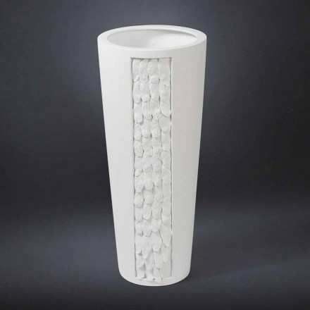 Vaso Decorativo Alto em Cerâmica Branca com Decoração Made in Italy - Calisto Viadurini