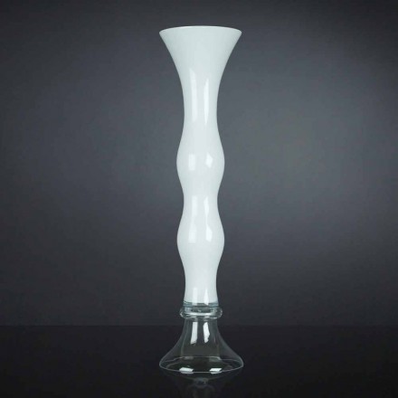 Vaso Decorativo Alto em Vidro Transparente e Branco Fabricado na Itália - Gondo Viadurini