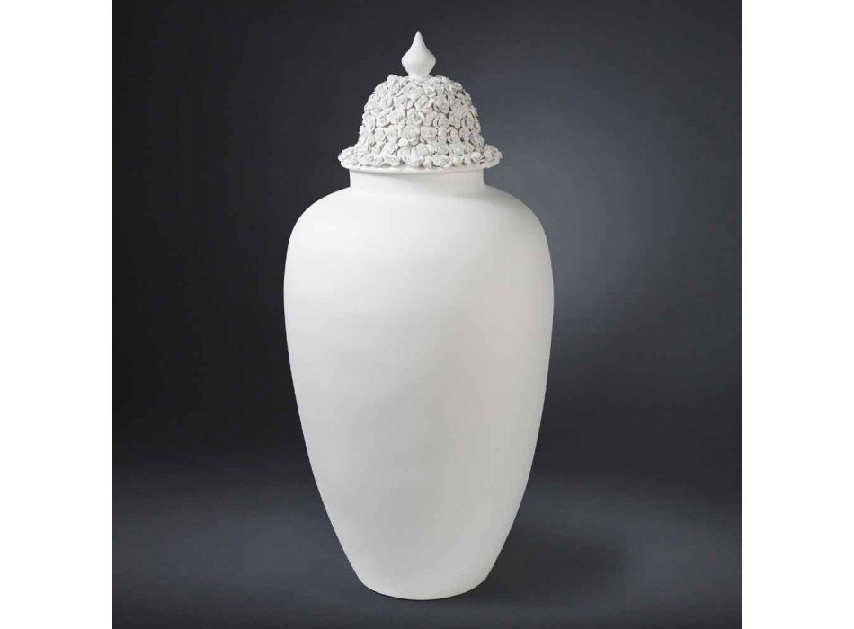 Vaso alto de cerâmica branca com ponta decorada feito à mão na Itália - Verio Viadurini