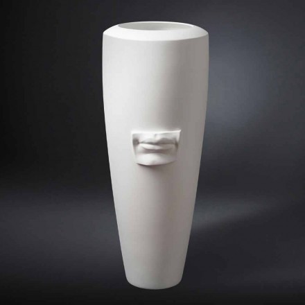 Vaso Alto em Cerâmica Branca Feito à Mão com Decoração Made in Italy - Capuano Viadurini