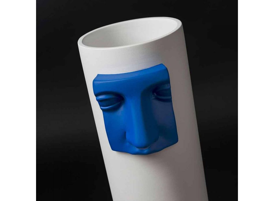 Vaso alto moderno em cerâmica branca com inserto colorido feito na Itália - Lexi Viadurini