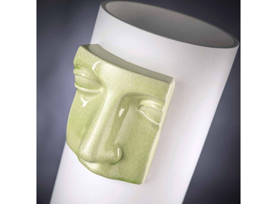 Vaso alto moderno em cerâmica branca com inserto colorido feito na Itália - Lexi Viadurini