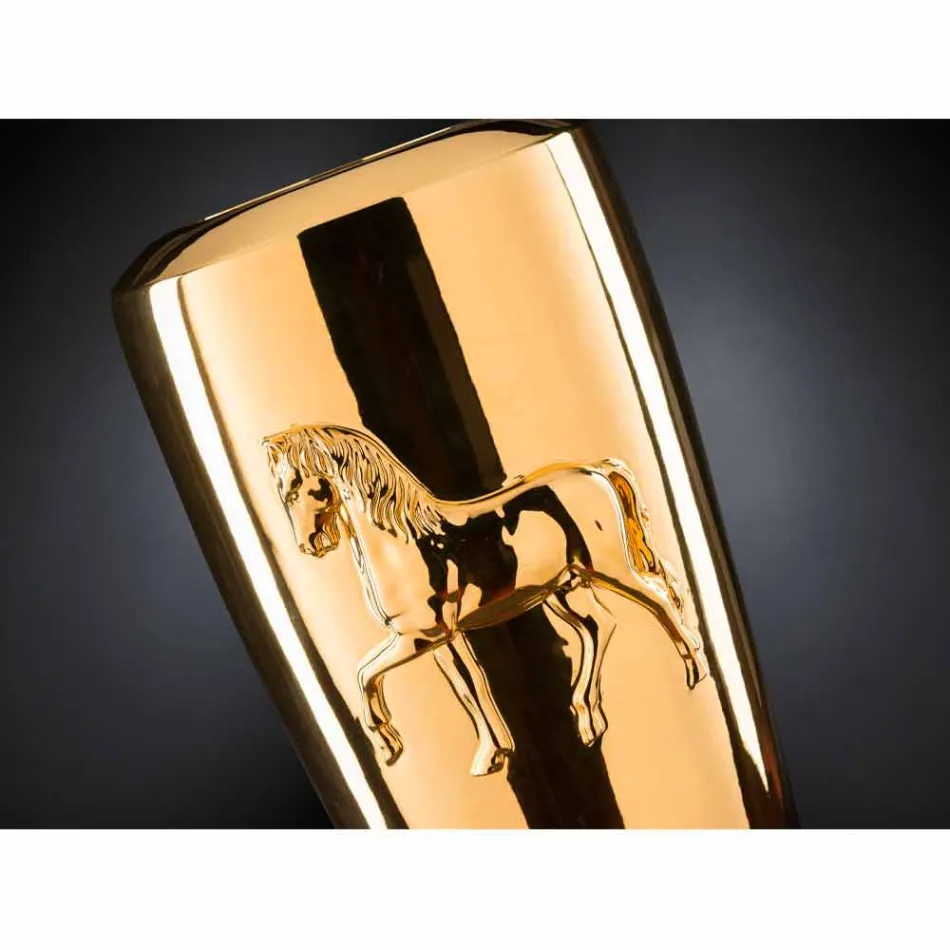 Vaso alto para interior em cerâmica com acabamento dourado feito à mão na Itália - Jacky Viadurini