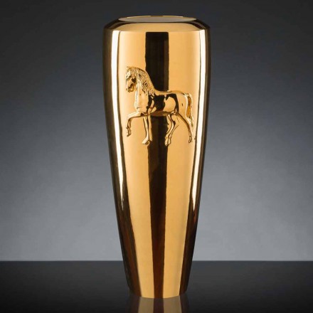 Vaso alto para interior em cerâmica com acabamento dourado feito à mão na Itália - Jacky Viadurini