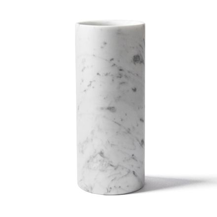 Vaso Cilíndrico em Cetim Branco Mármore Carrara Design Italiano - Murillo Viadurini