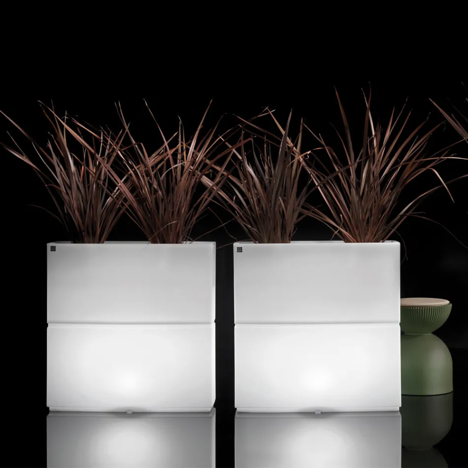 Vaso luminoso para exterior em duas cores, em polietileno, fabricado na Itália - Lambo Viadurini