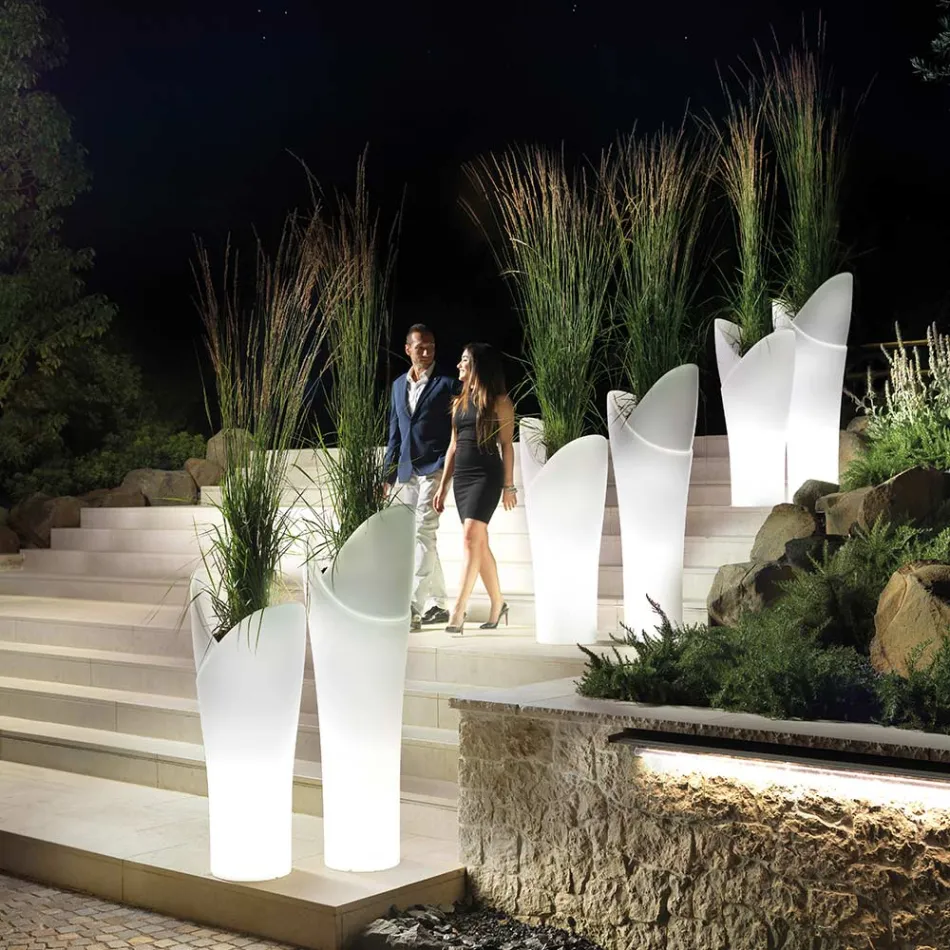 Jarra Luminosa para Exterior em Polietileno Branco Fabricado na Itália - Galileo Viadurini