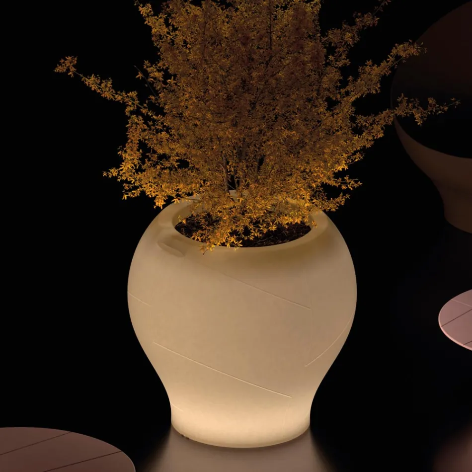 Vaso de jardim luminoso em polietileno alabastro, fabricado na Itália - Lotus Viadurini