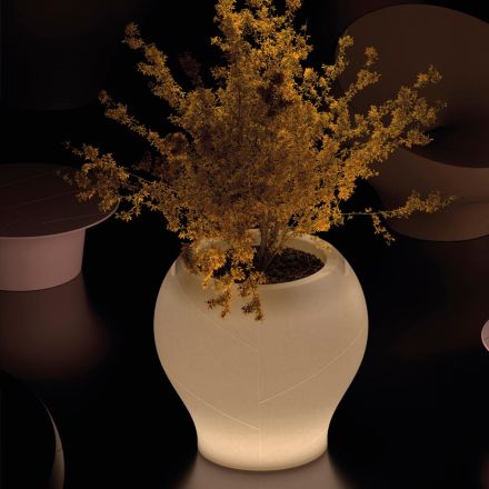 Vaso de jardim luminoso em polietileno alabastro, fabricado na Itália - Lotus Viadurini
