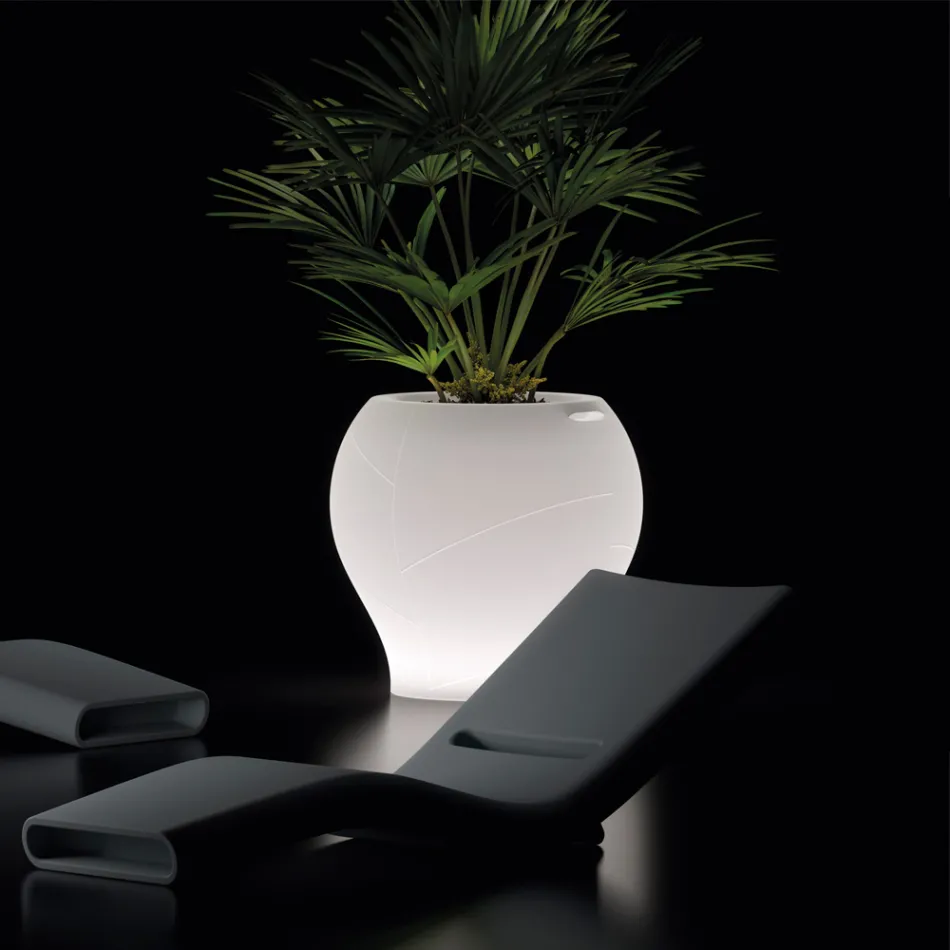 Vaso de jardim luminoso em polietileno branco, fabricado na Itália - Loto Viadurini