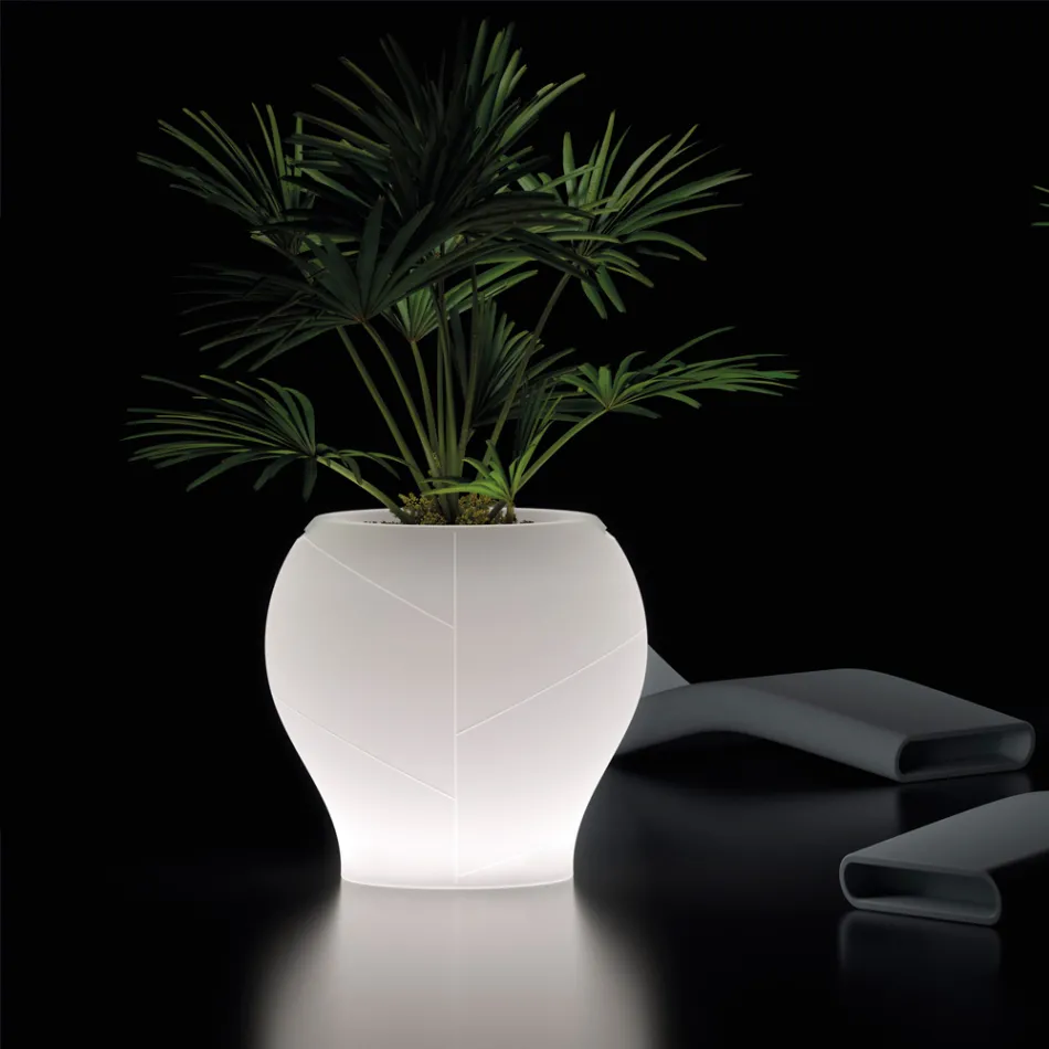 Vaso de jardim luminoso em polietileno branco, fabricado na Itália - Loto Viadurini
