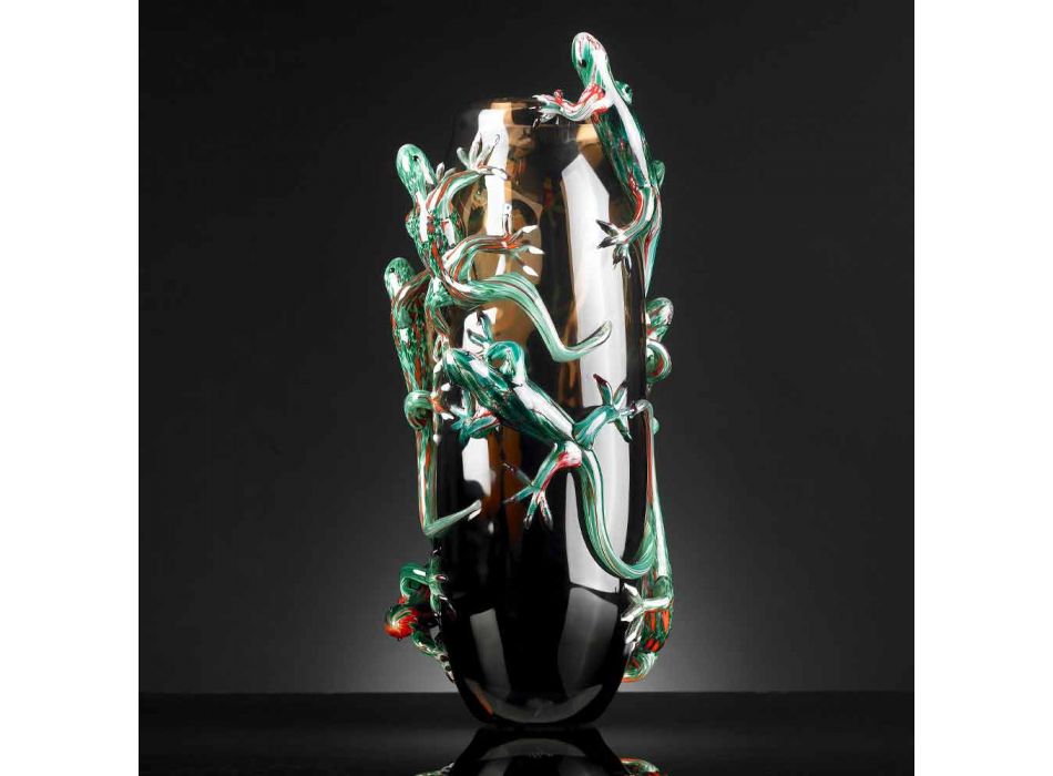 Vaso Interior Feito à Mão em Vidro Colorido com Geckos Made in Italy - Geco Viadurini